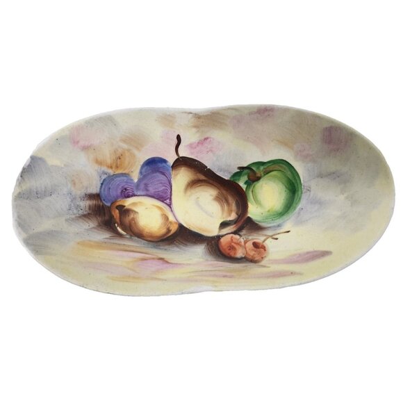 Vintage Ucagco Japanese Pottery Oval Ceramic Fruit Design Candy Celery Dish - Picture 1 of 7